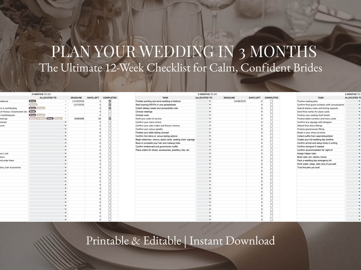 3 months to go | Wedding Checklist